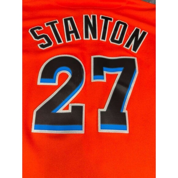 Miami Marlins Jersey Mens Medium Orange MLB Baseball Giancarlo Stanton Majestic - Picture 11 of 15